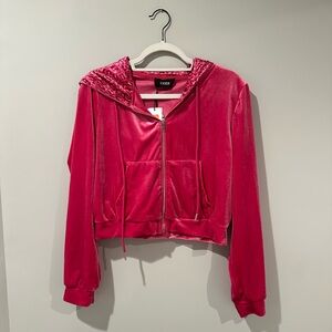 Cider Women's Pink Velvet Zip Up Jacket